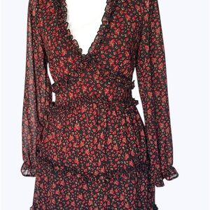 ROW.A  floral Black and Red Women’s Dress long sleeves// New size S